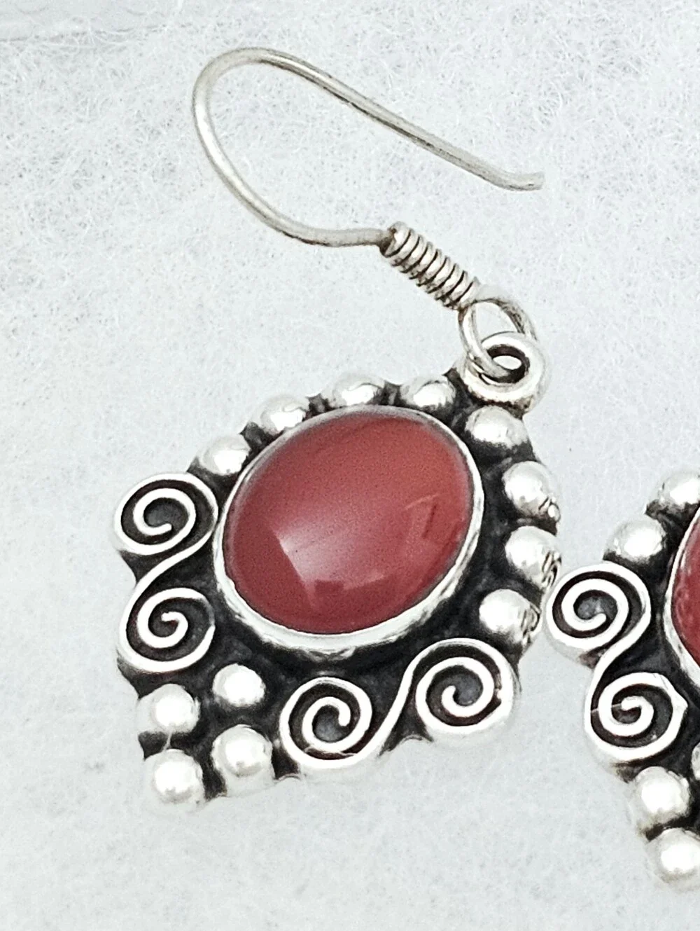 Mark Wasserman Sterling Silver Carnelian Caviar Bead Swirl Vintage Earrings
